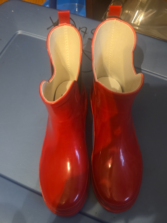 Shoes - Red Women's Glossy Ankle Rain Boots - Brand:
